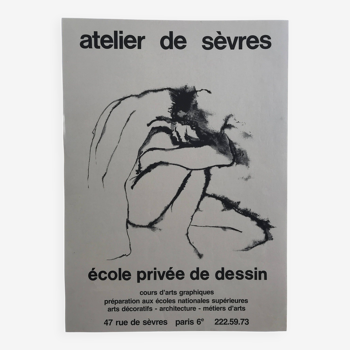Affiche originale sur Ingres de l'Atelier de Sèvres, école de dessin, Paris 6, années 60