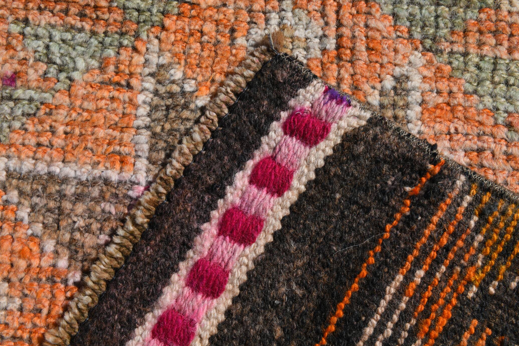 Tapis Couloir Vintage Anatolien Orange Motifs Géométriques, 83x367 Cm