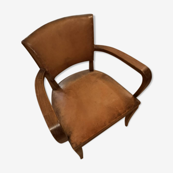 Fauteuil club bridge en cuir bazane