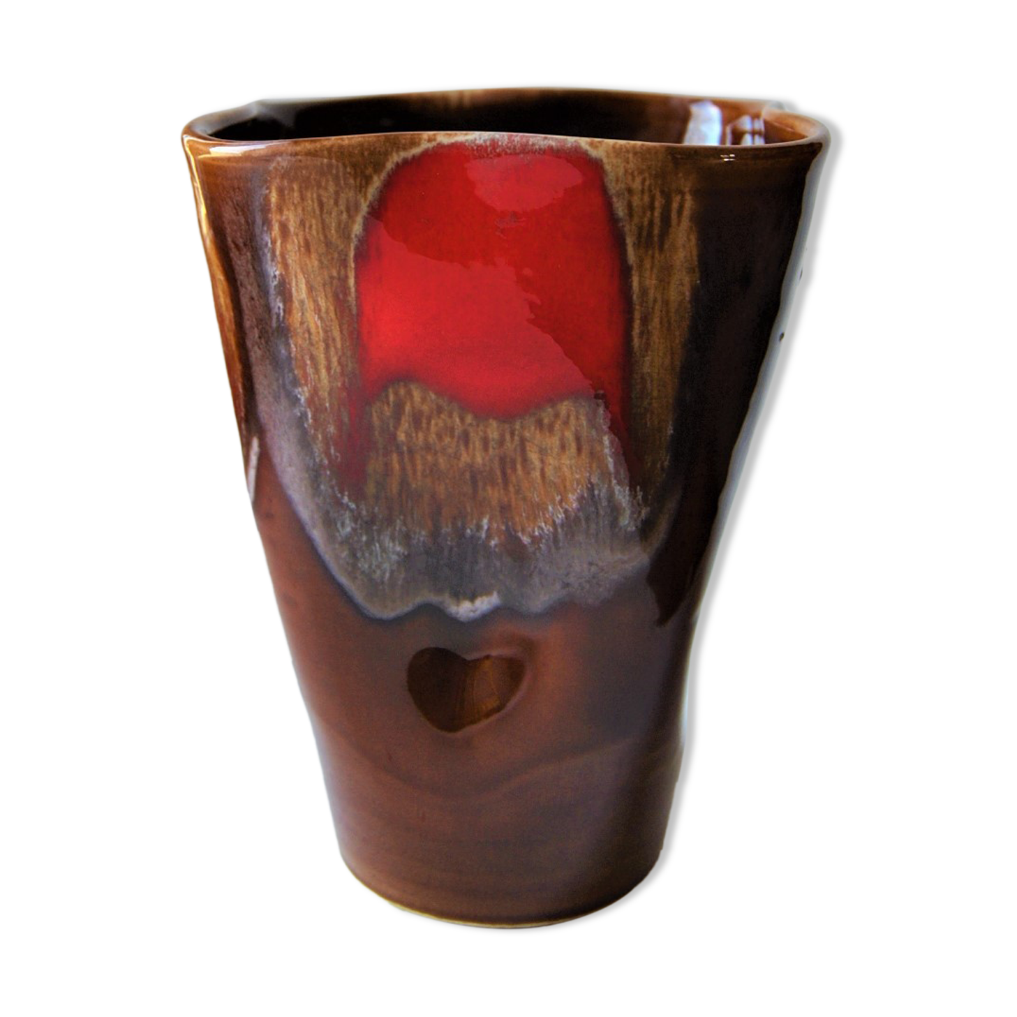 Vallauris vase brown/red - 70s - authentic vintage