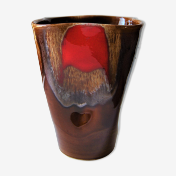 Vallauris vase brown/red - 70s - authentic vintage