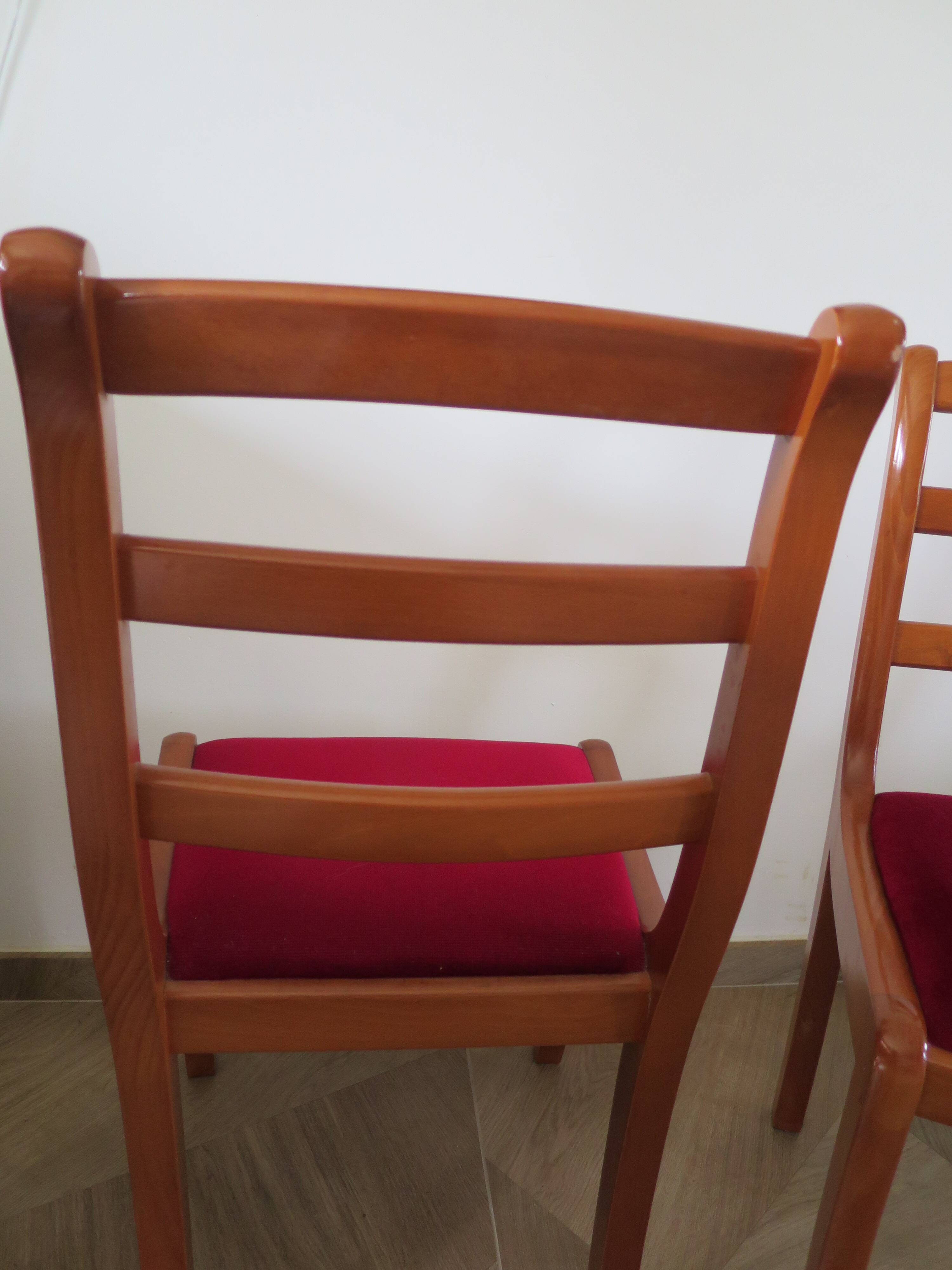 Solid cherry wood chairs and red velvet seat - Set of 4 - Louis Philippe style