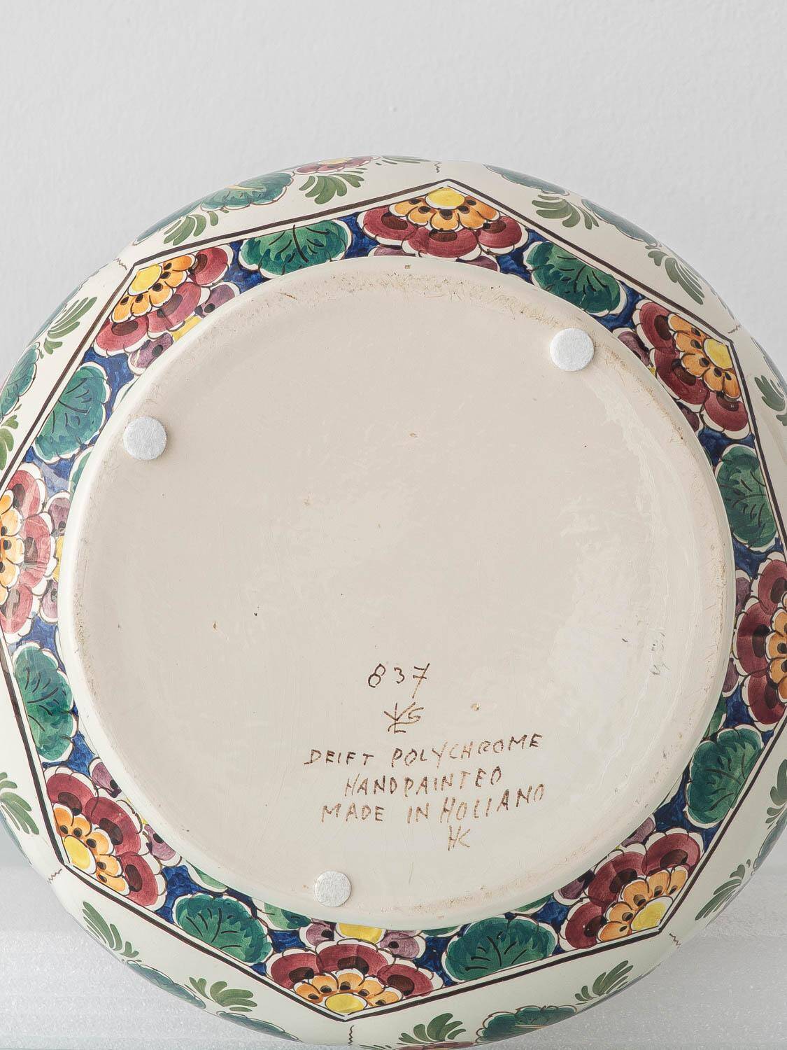 Vase hollandais Delft double gourde, monumental polychrome peint à la main, années 1950