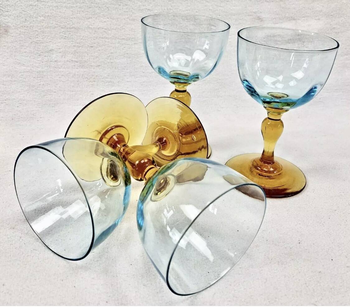 4 old two-tone George Sand wine glasses
