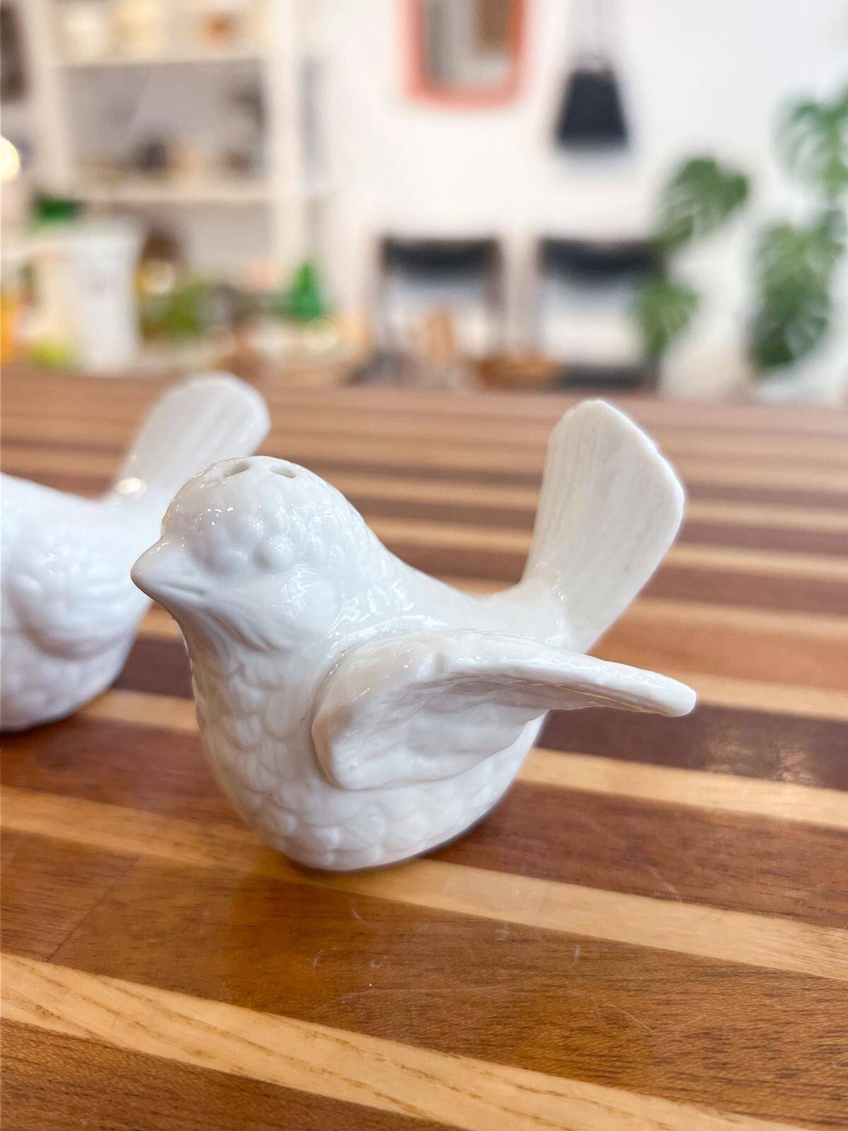 Salière et poivrière en porcelaine motif oiseaux