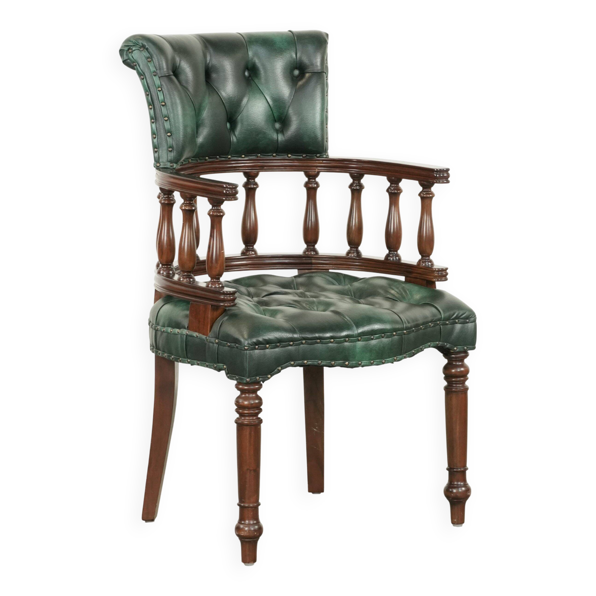 Chaise de bureau Chesterfield de style anglais en cuir vert