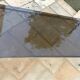Table basse rectangulaire métal et verre St Gobain bleuté gris 1970