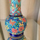 Soliflore vase in Longwy emaux multicolored flowers