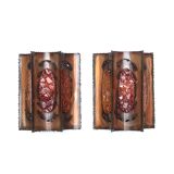 Pair of brutalist Accolay wall lights in copper and resin, 1960s