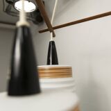 Scandinavian triangle pendant light in cascade with 3 opalines