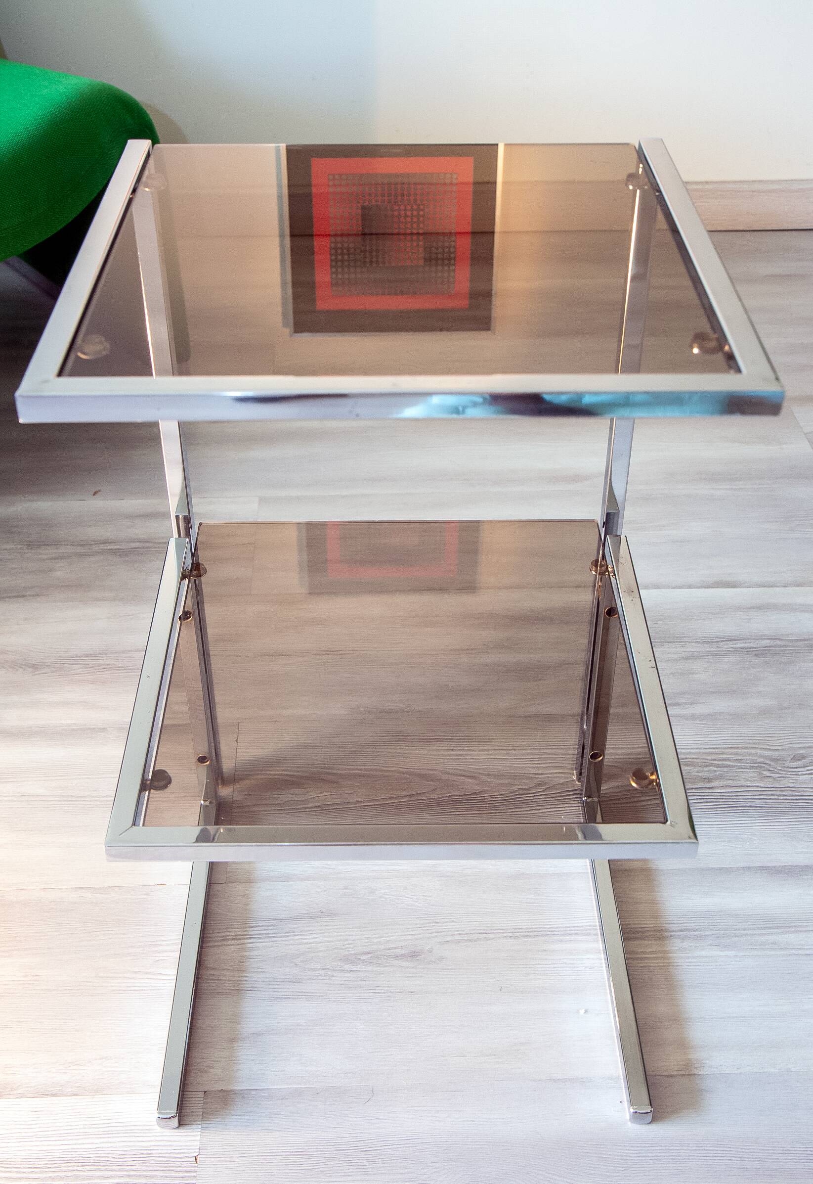 1970 chrome and smoked glass side table