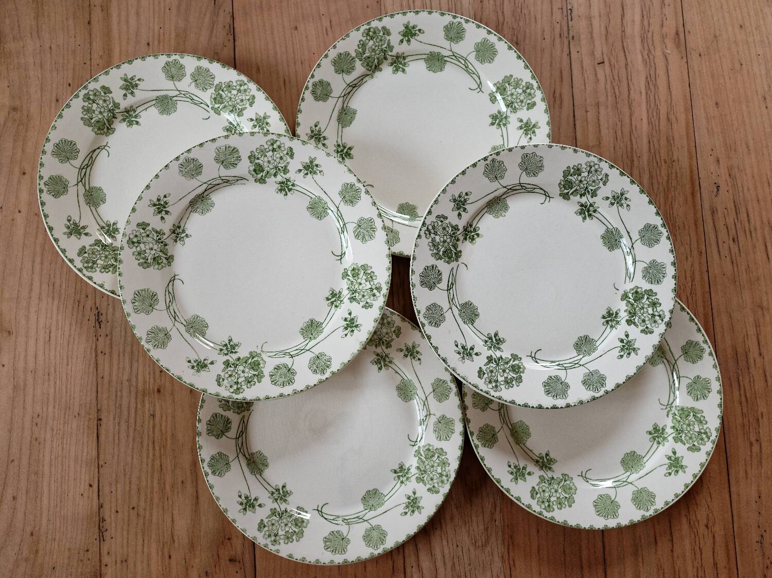 6 flat plates made of ironstone Sarreguemines 'Geranium'