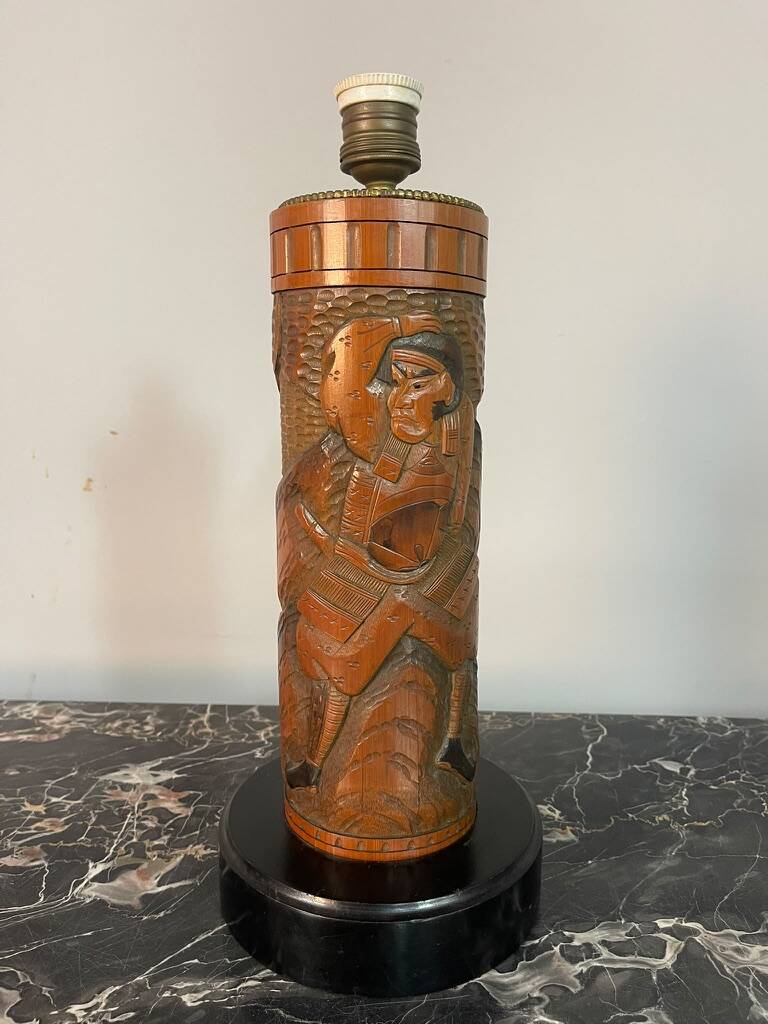 Japanese Carved Bamboo Samurai Lamp Base, Mid-20th Century. Ref.: TL2003