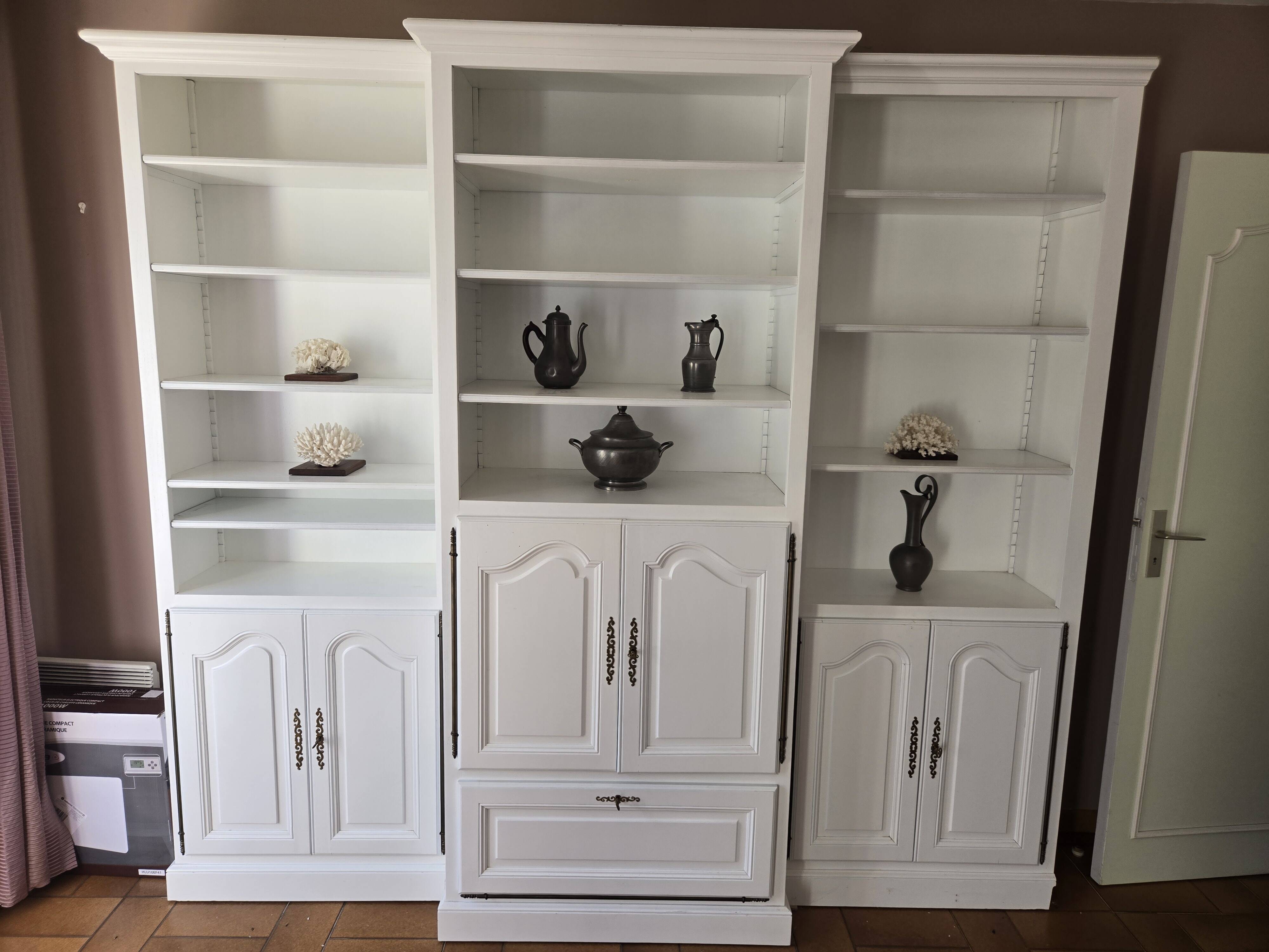 White cerused wood library (+TV housing)