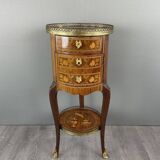 Marquetry Pedestal Table With Drawers And Round Top, 19th Century