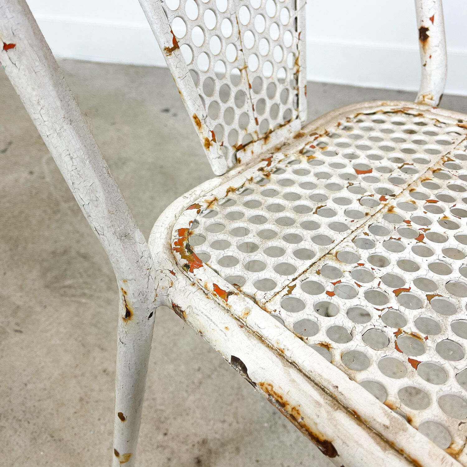 Set of three vintage industrial metal bistro chairs by Rene malaval