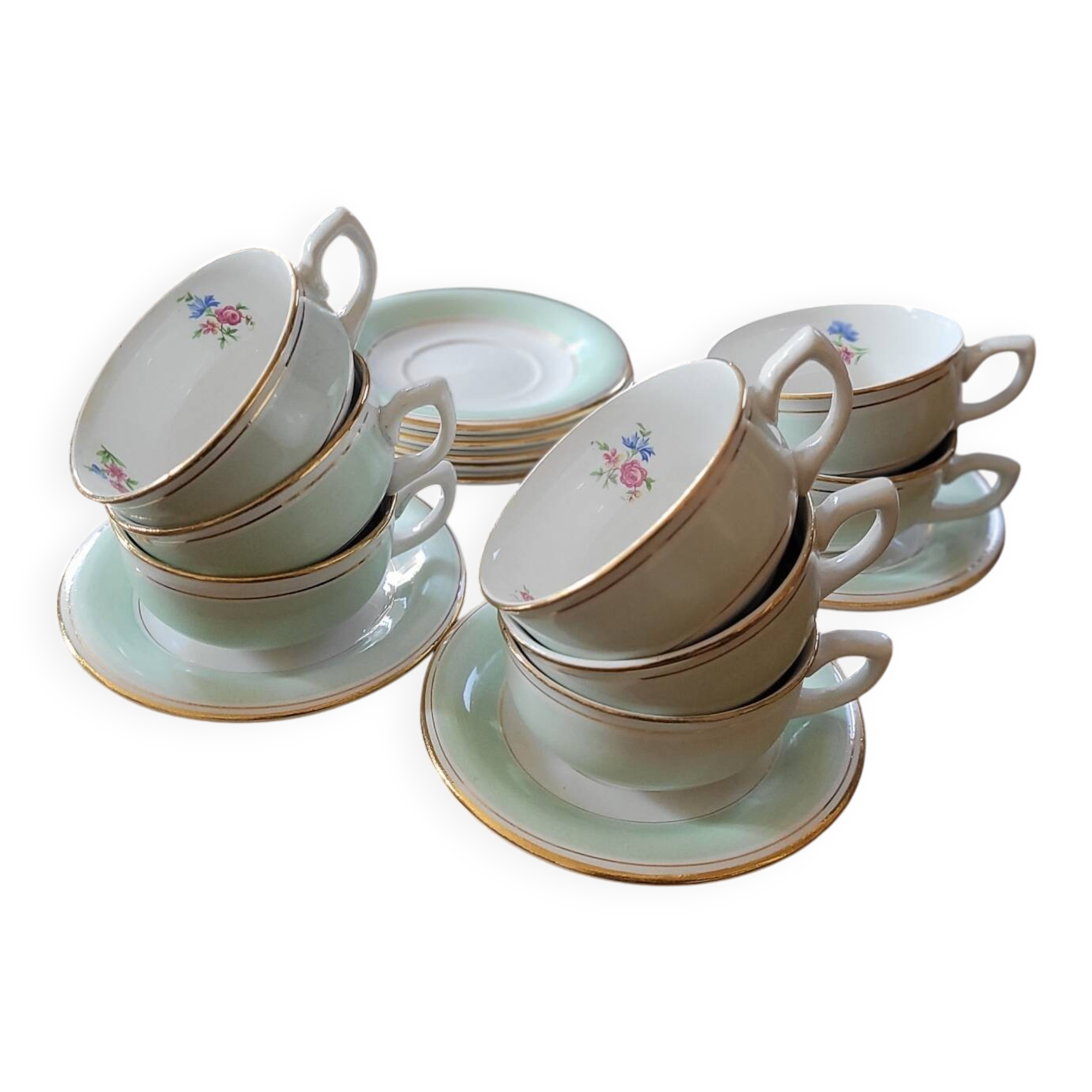 Set of 8 opaque porcelain cups – 1950s