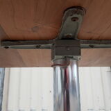 Foldable bistro table with teak top and aluminum base