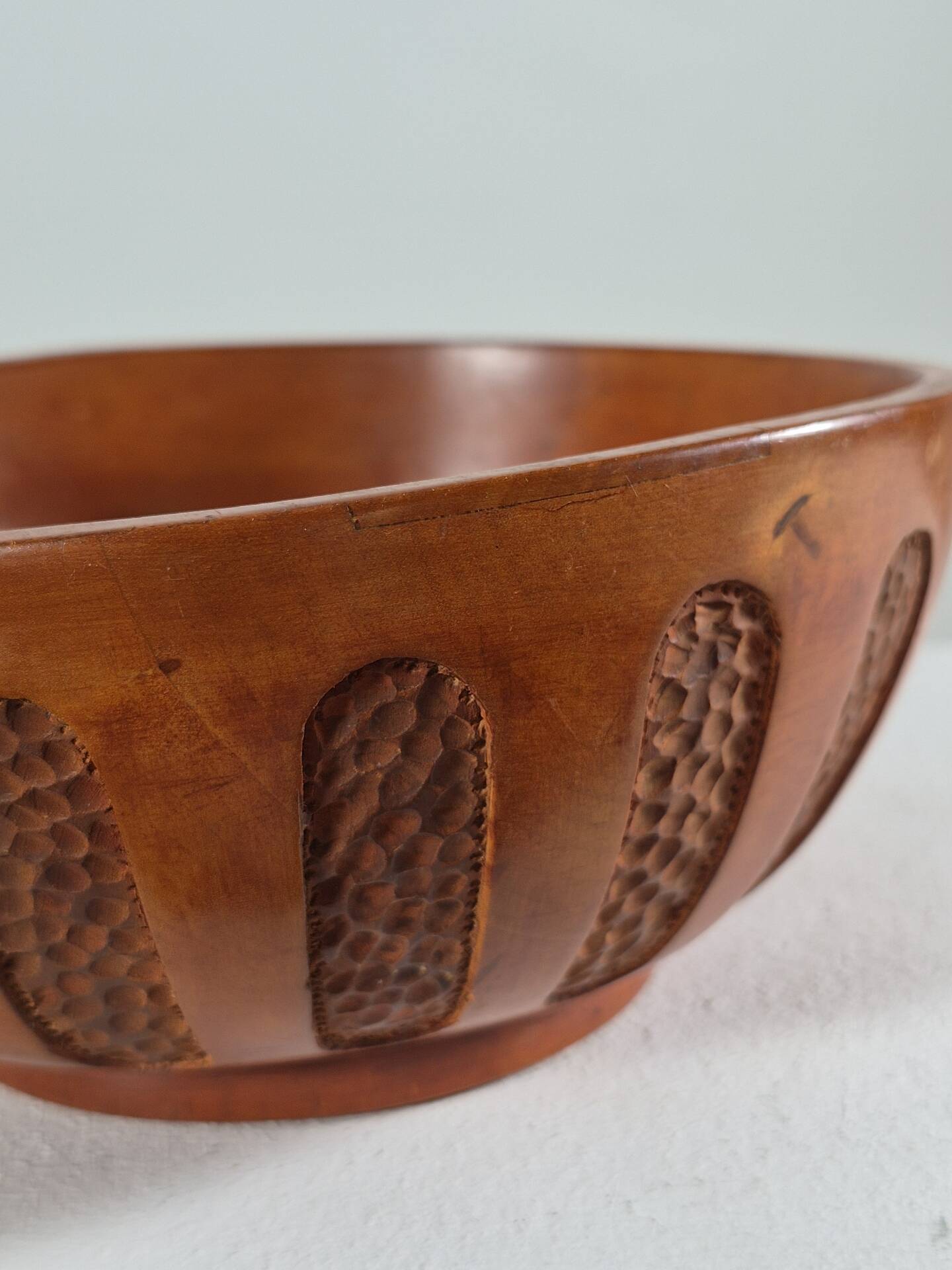 Antique hand carved signed folk art bowl 1930