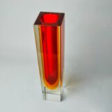 Red and yellow cubic Sommerso vase by Flavio Poli for Seguso, Murano, Italy, 1970