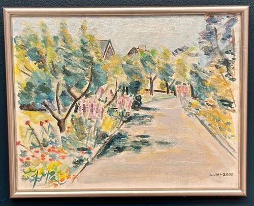 Swedish Oil on Canvas “Landscape” by Lena Jenny Malmajo,Vintage & Framed 46×37cm