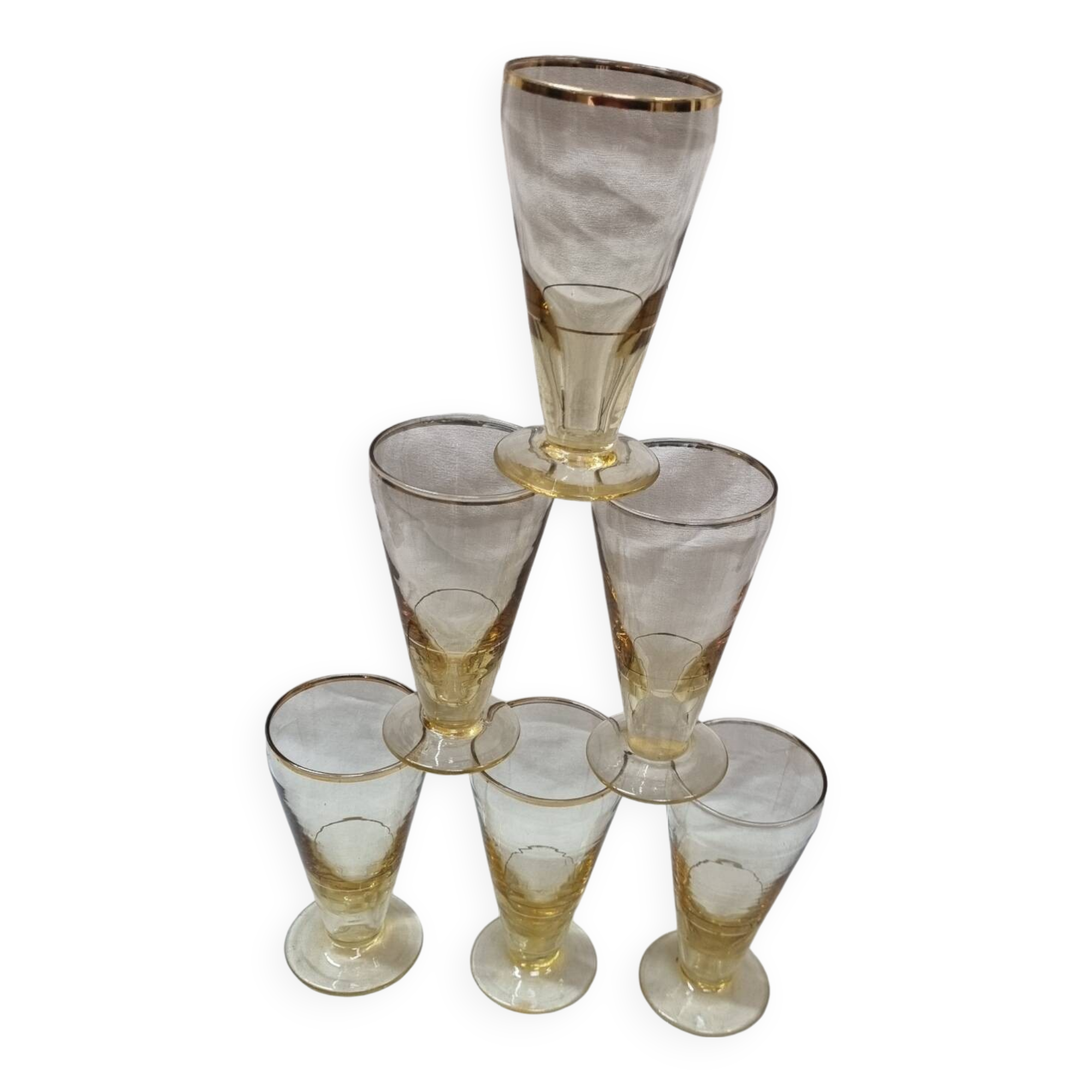 6 Art Deco golden yellow glasses