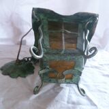 HAND WROUGHT IRON LANTERN WITH BRONZE PATINA 60'S