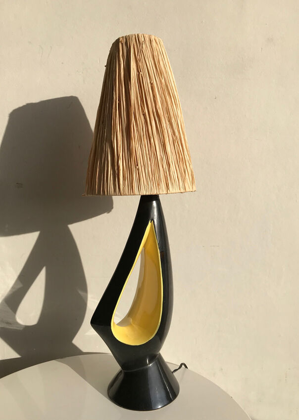 Free-form lamp, black and yellow ceramic - 1950s.