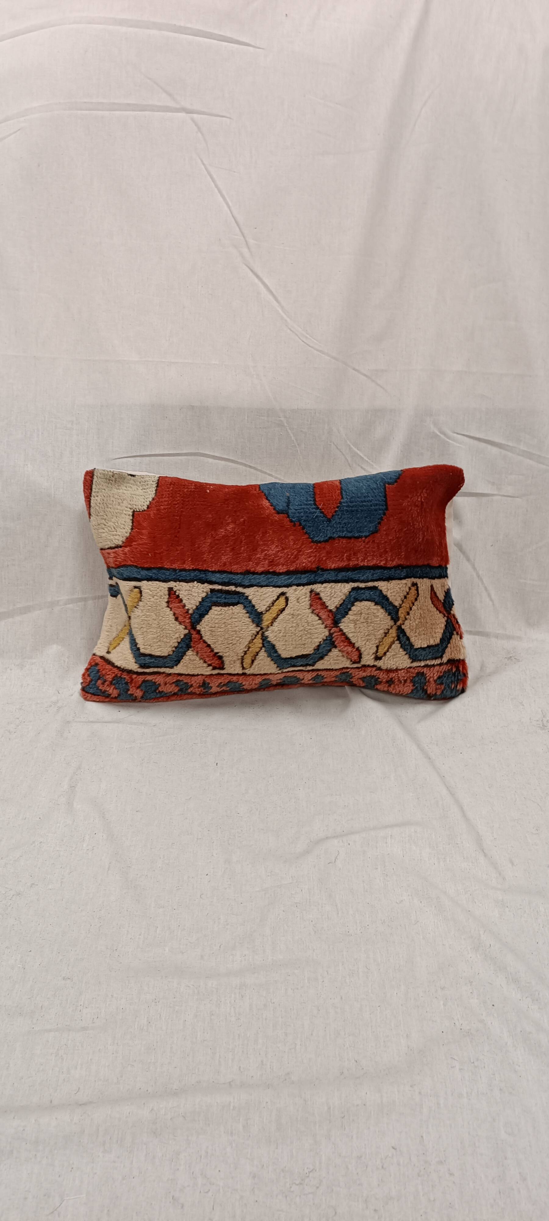 Vintage Cushion Cover in Long Pile Carpet, Turkish Geometric Pattern, 30 x 50 cm