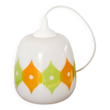 Suspension globe en opaline, à motifs psyché, blanc, vert et orange, 1970