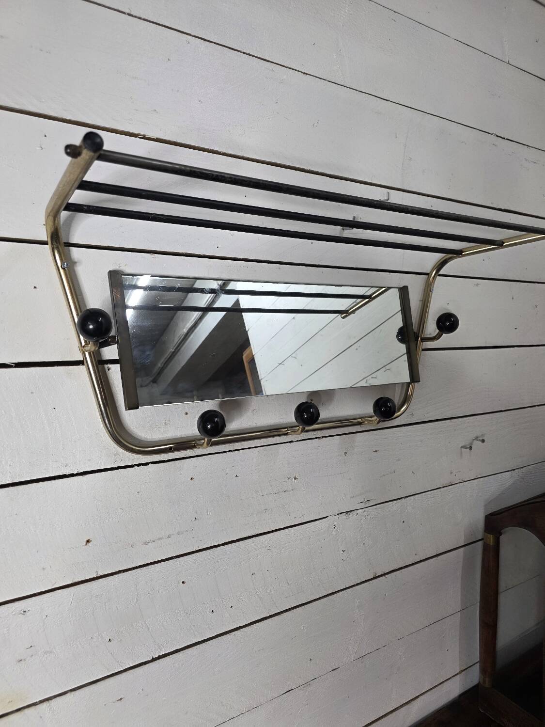 Vintage coat rack with pivoting mirror from the 60s