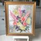 Old painting bouquet of pink flowers, iris, lupine, dahlia