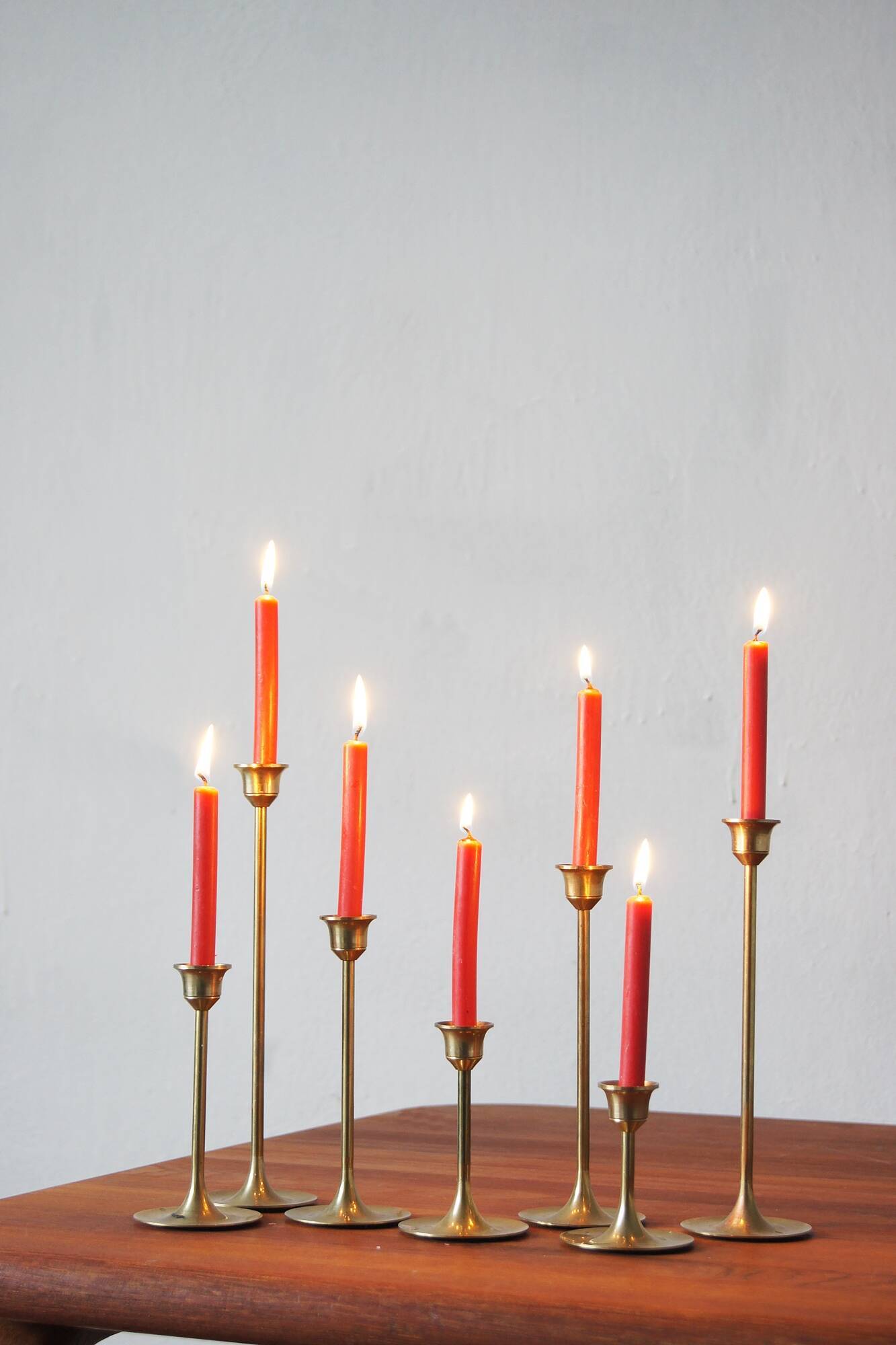 Vintage scandinavian candlesticks in brass by massiv messing, 1960s, set of 7