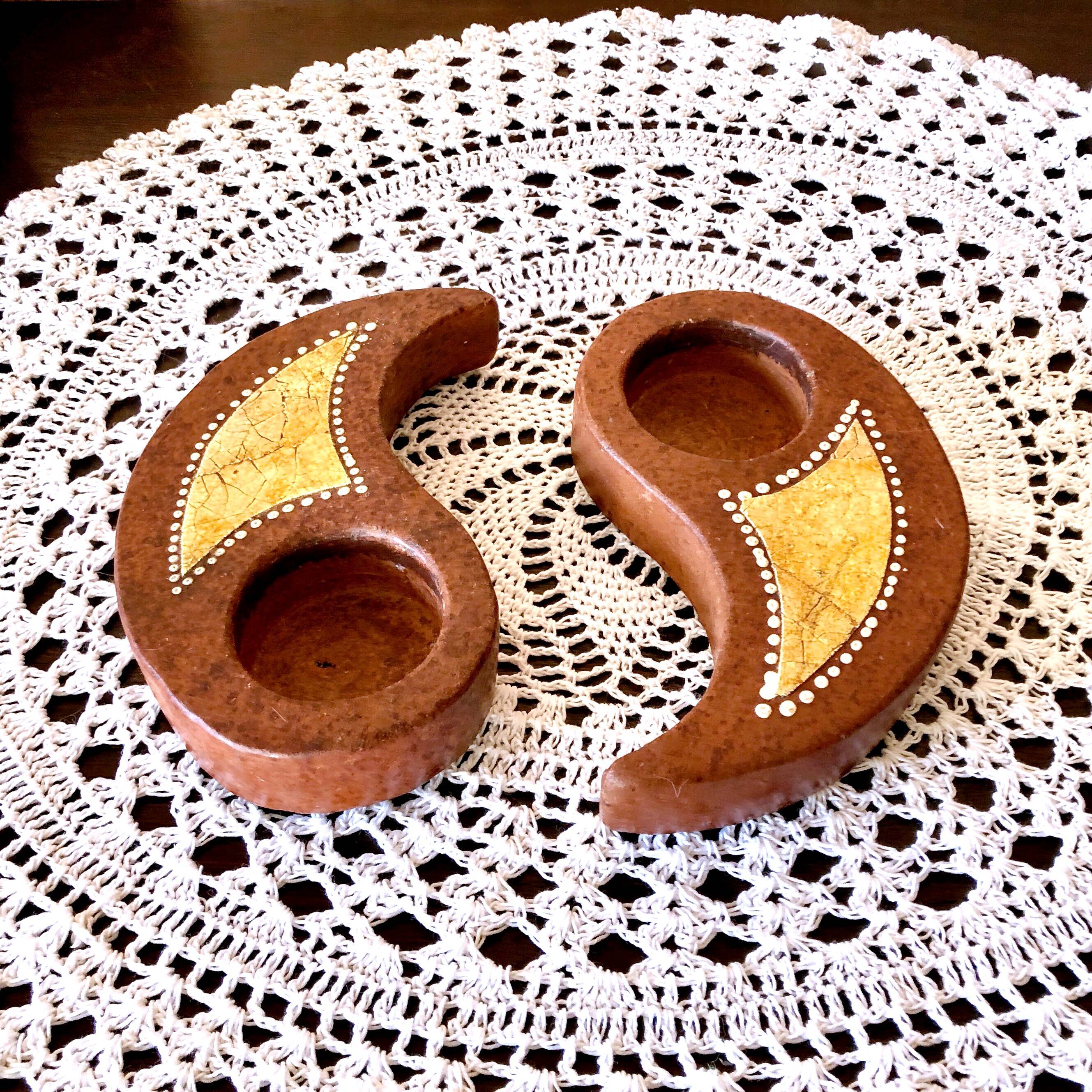 Double tealight candle holder YIN -YANG terracotta handmade decor Indonesia