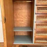 Oak and rattan wardrobe / chest of drawers