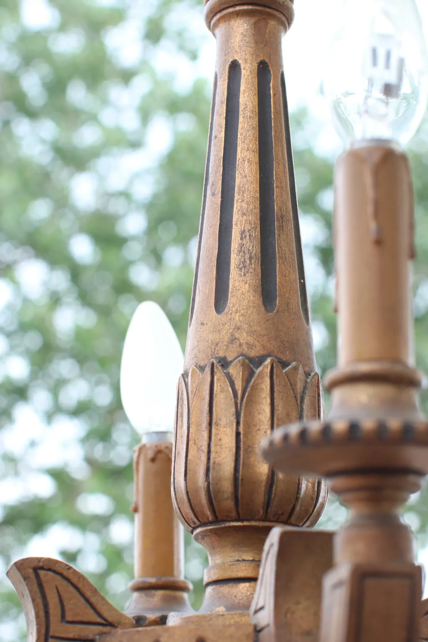 French neoclassical carved wood chandelier – circa 1950