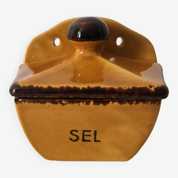 Caramel colored ceramic salt pot