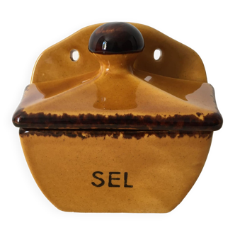 Caramel colored ceramic salt pot