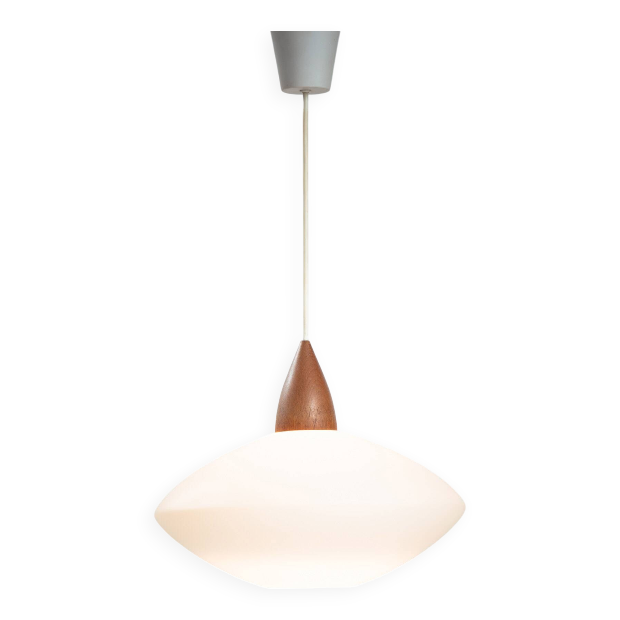 Uno & Östen Kristiansson white opaline teak pedant for Luxus, Sweden, 1950s