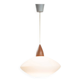 Uno & Östen Kristiansson white opaline teak pedant for Luxus, Sweden, 1950s