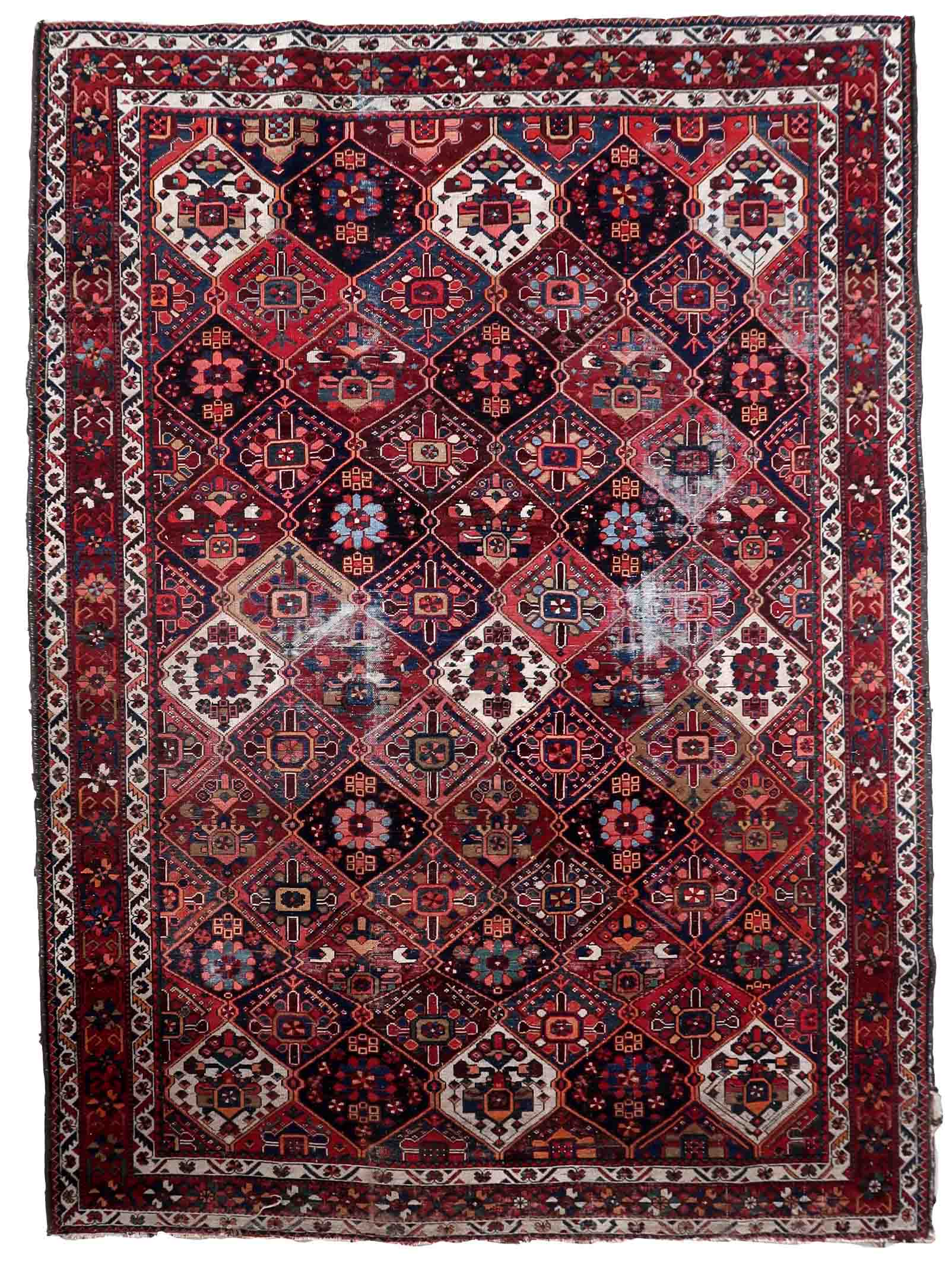 Antique carpet persian bakhtiari handmade 223cm x 301cm 1930s