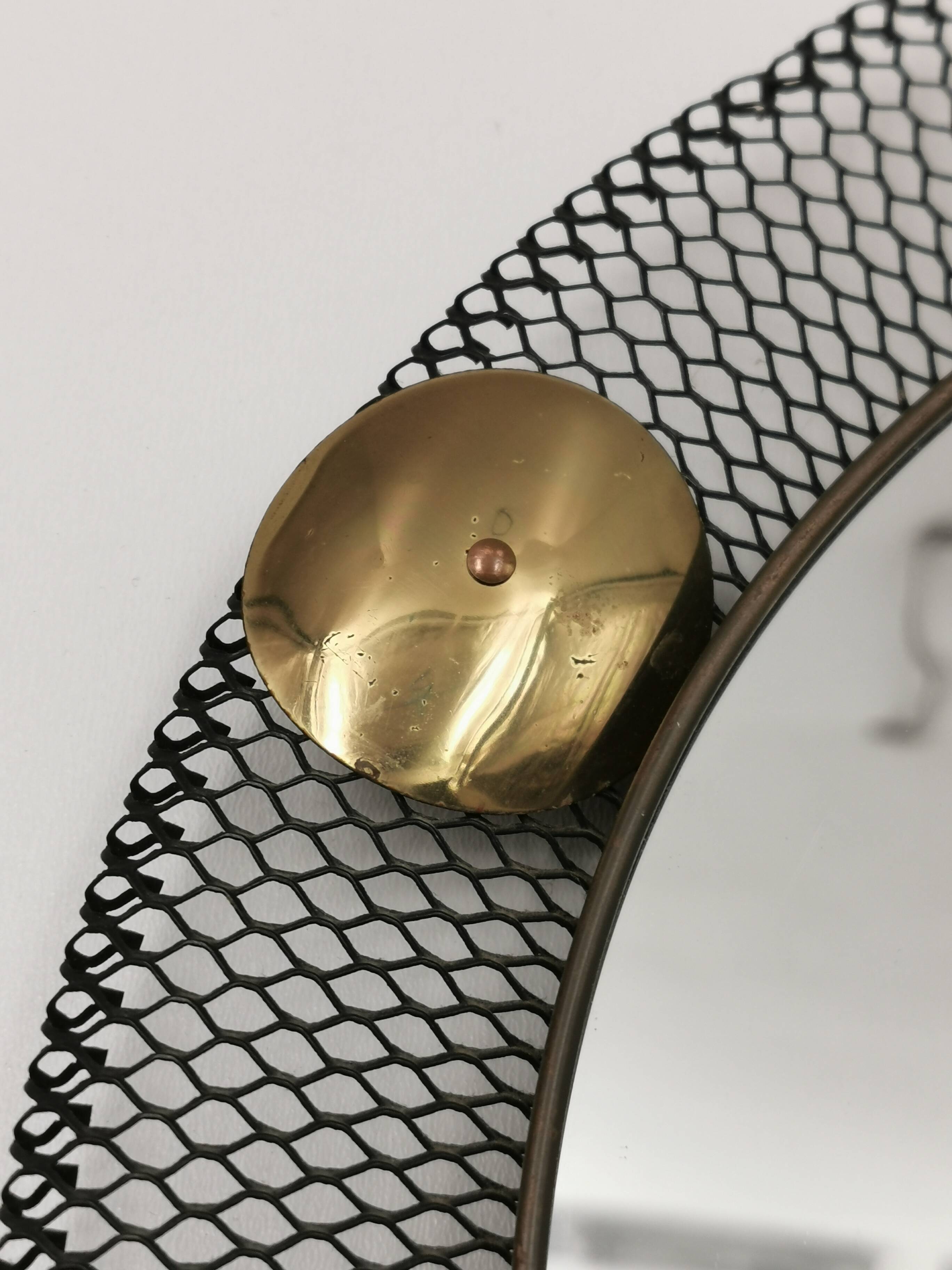 Vintage metal and brass openwork mirror Vereinigte Werkstätten Munich 1950