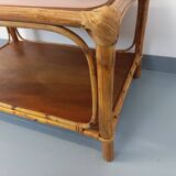 Table basse vintage en rotin et bois