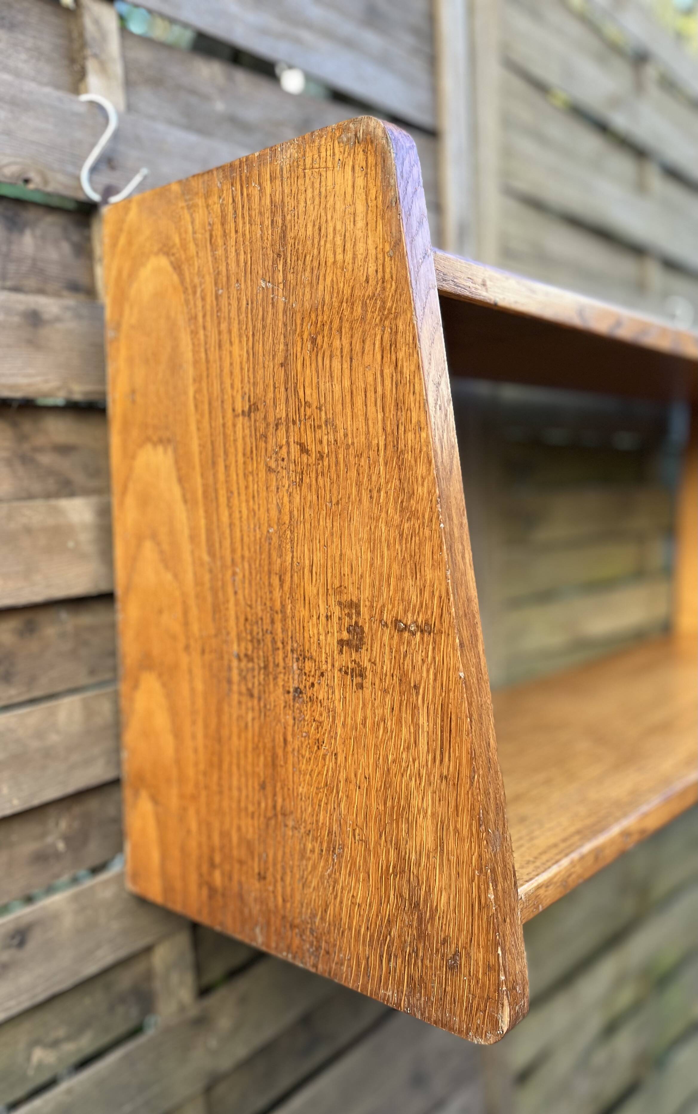1960s solid oak wall shelf