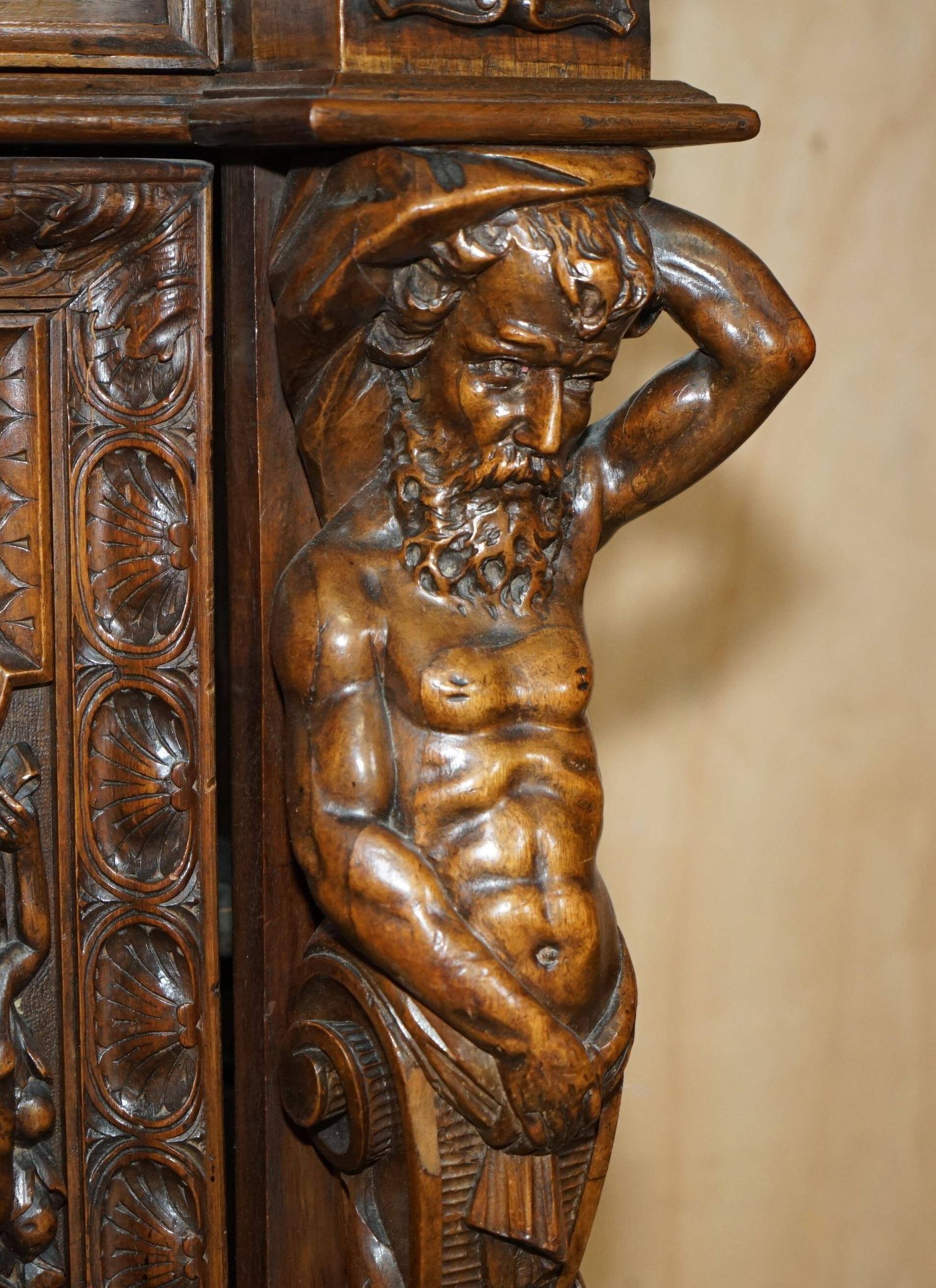 French walnut buffet sideboard, decorated, circa 1850.