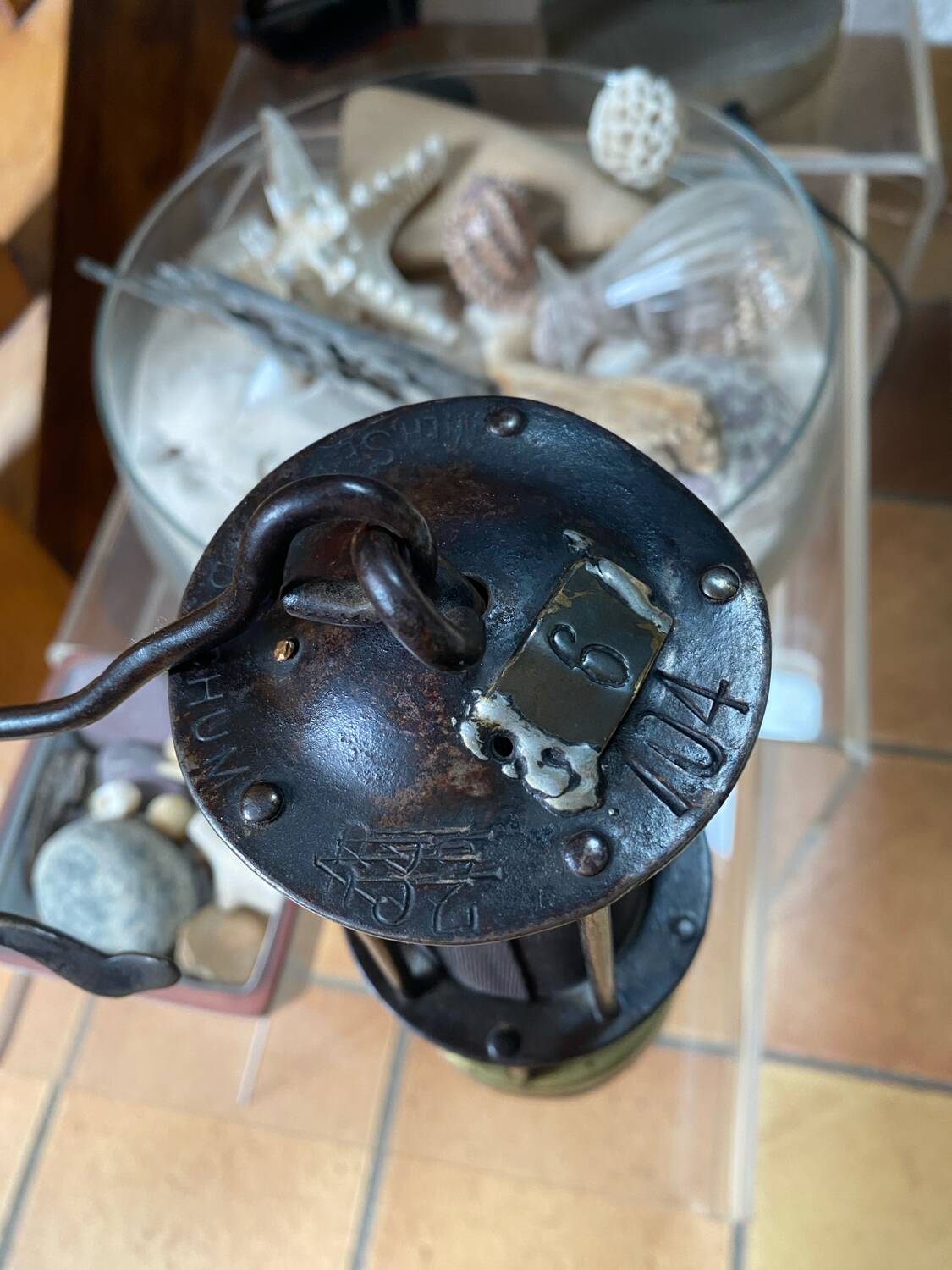 Old numbered miner's lamp