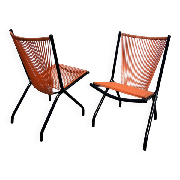 Paire Chaises pliantes scoubidou 1970's