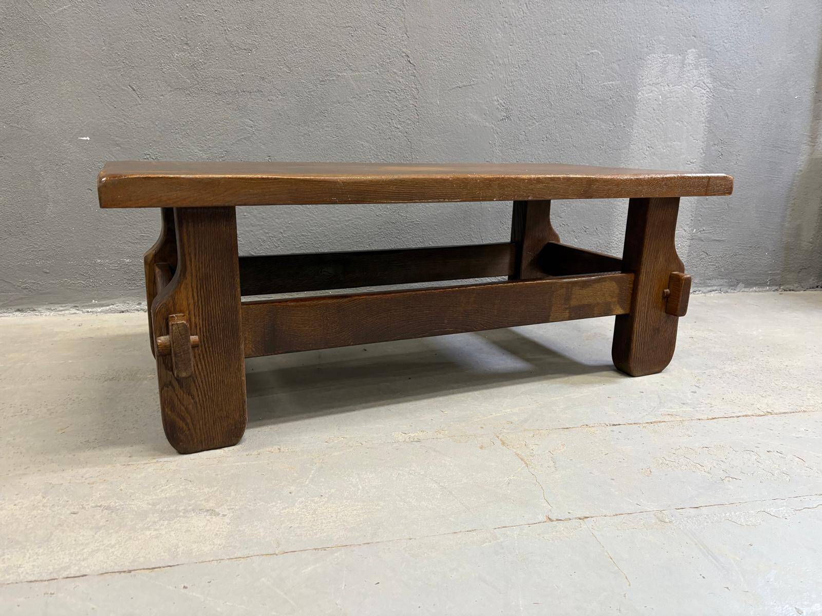 Brutalist coffee table in solid oak, 1970s