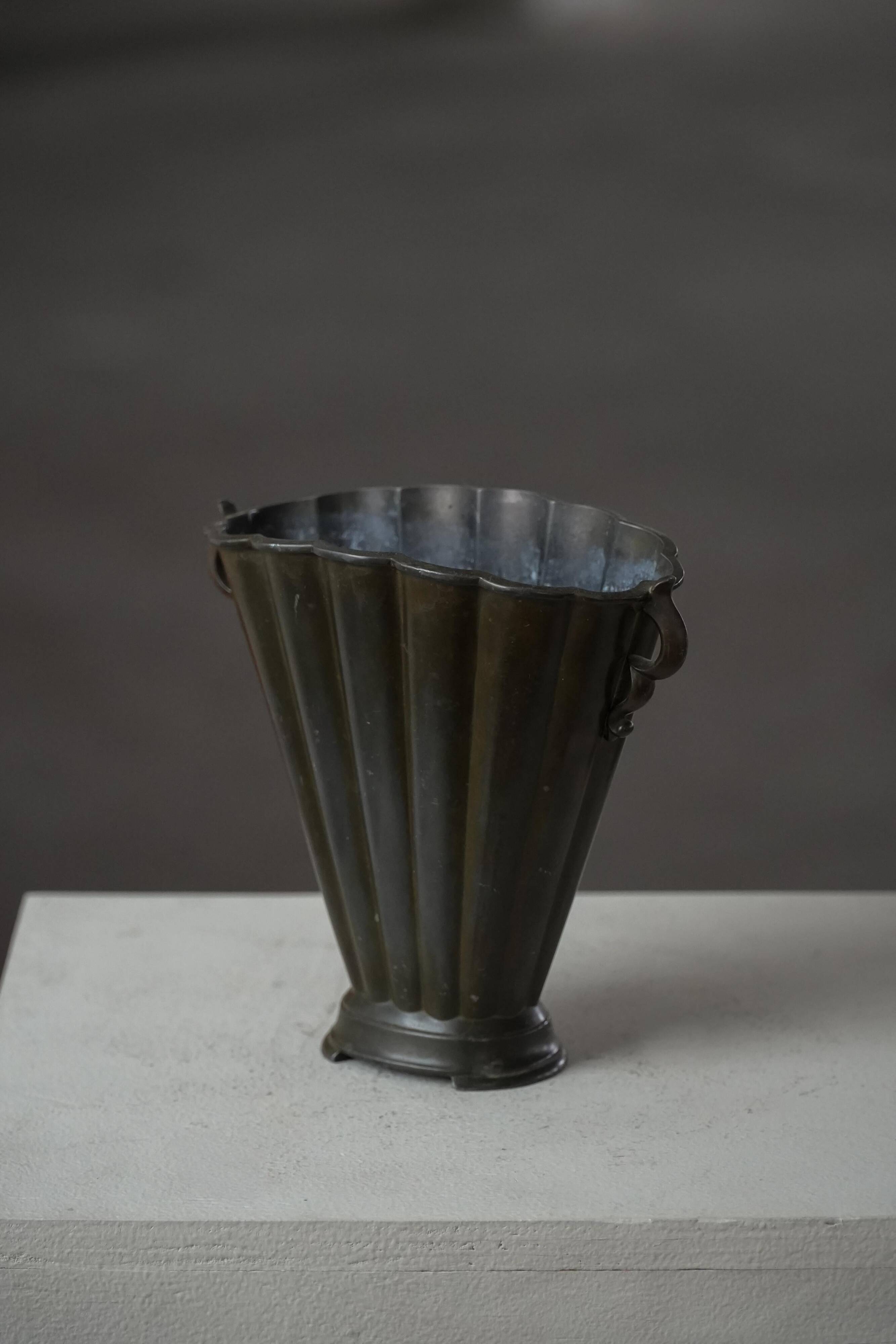 Just Andersen Art Deco Vase in Patinated Disco Metal, Denmark, 1930s, Model D20