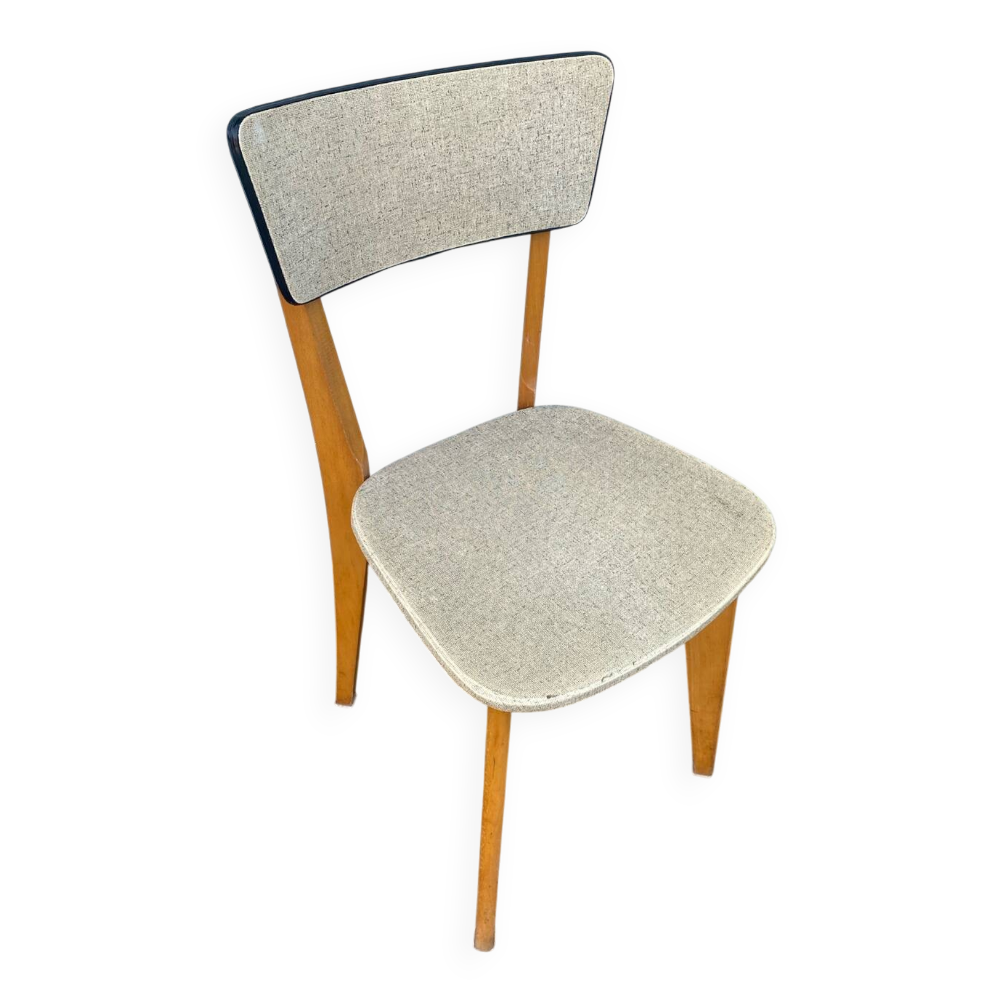 Antique Scandinavian Wooden Chair + Vintage Grey Vinyl Seat & Backrest